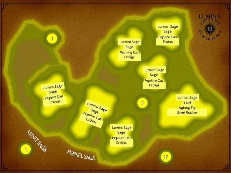 Map showing the seven regions of Luminous Fennel Sage